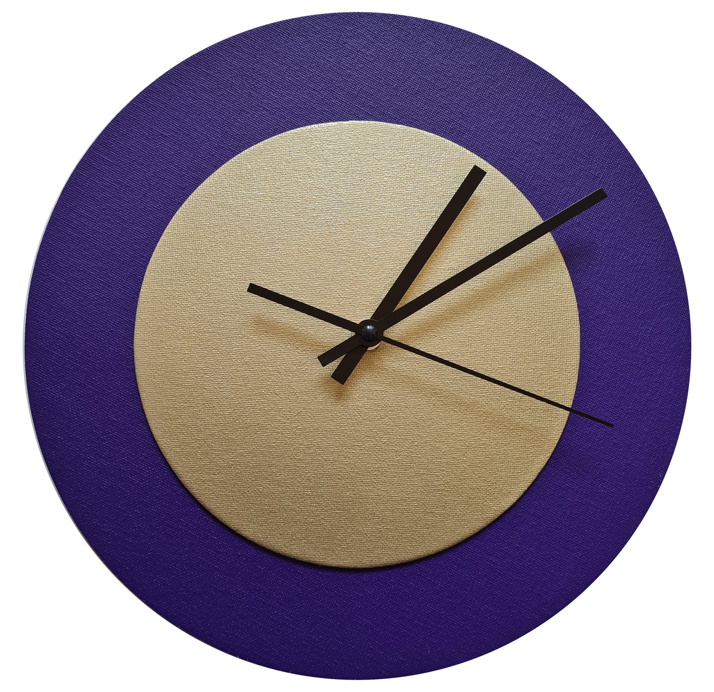 Pop Art Wanduhr Lila Goldfarben  mit schwarzen Zeigern 30 cm rund
