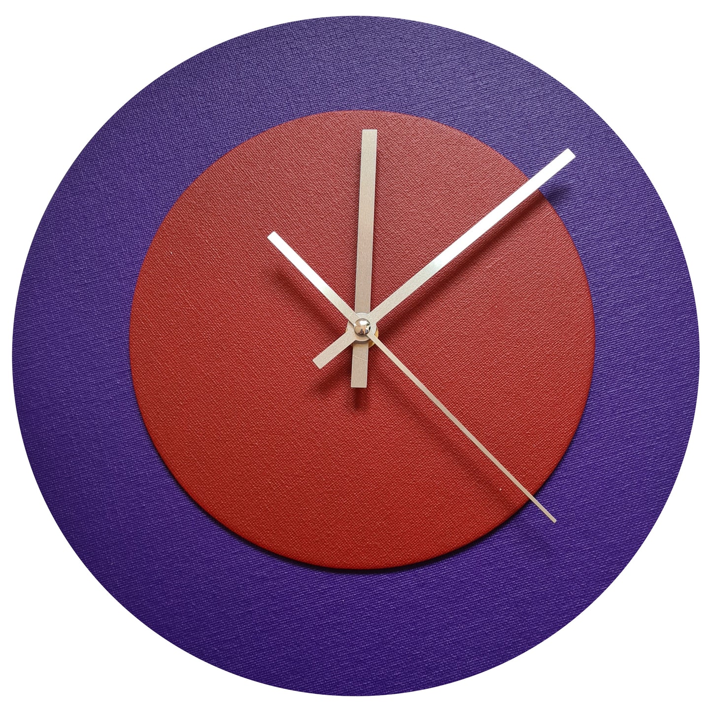 Pop Art Wanduhr Lila  Dunkelrot mit  silbernen Zeigern 30 cm rund
