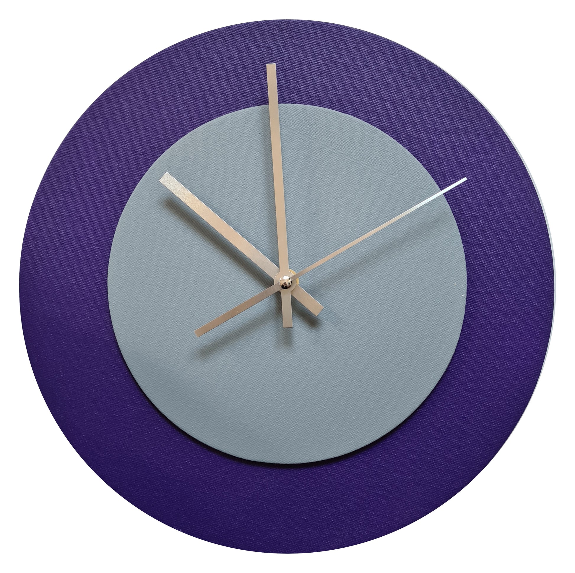 Pop Art Wanduhr Lila  Grau mit silbernen Zeigern 30 cm rund
