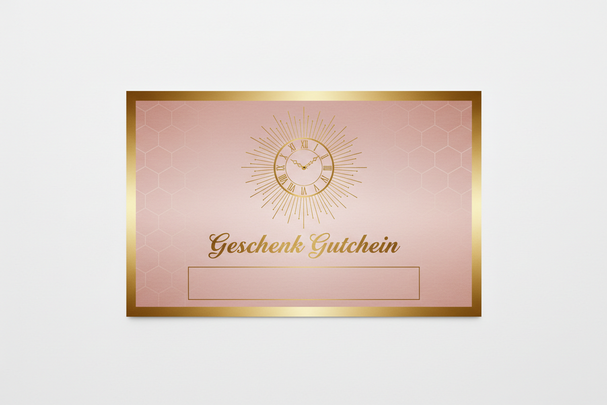 Geschenk Gutschein atelierno8 – Gold und Rosa